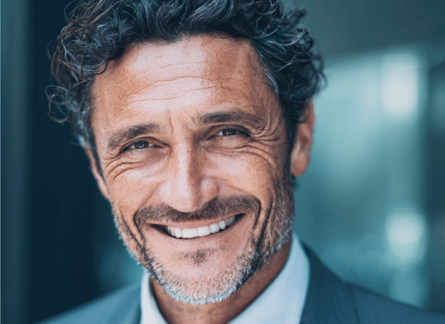 A smiling man looks at the camera